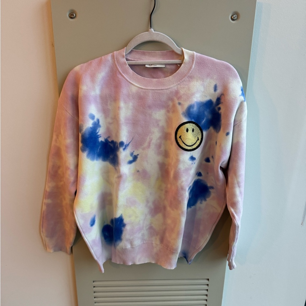 Sandro Tie-Dye Sweater with Embroidered Smile
